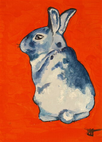 Kanin plakat i orange og blå nuancer